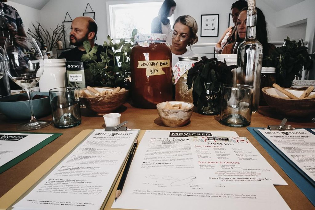 a group tasting kombucha at Abbot's Passage