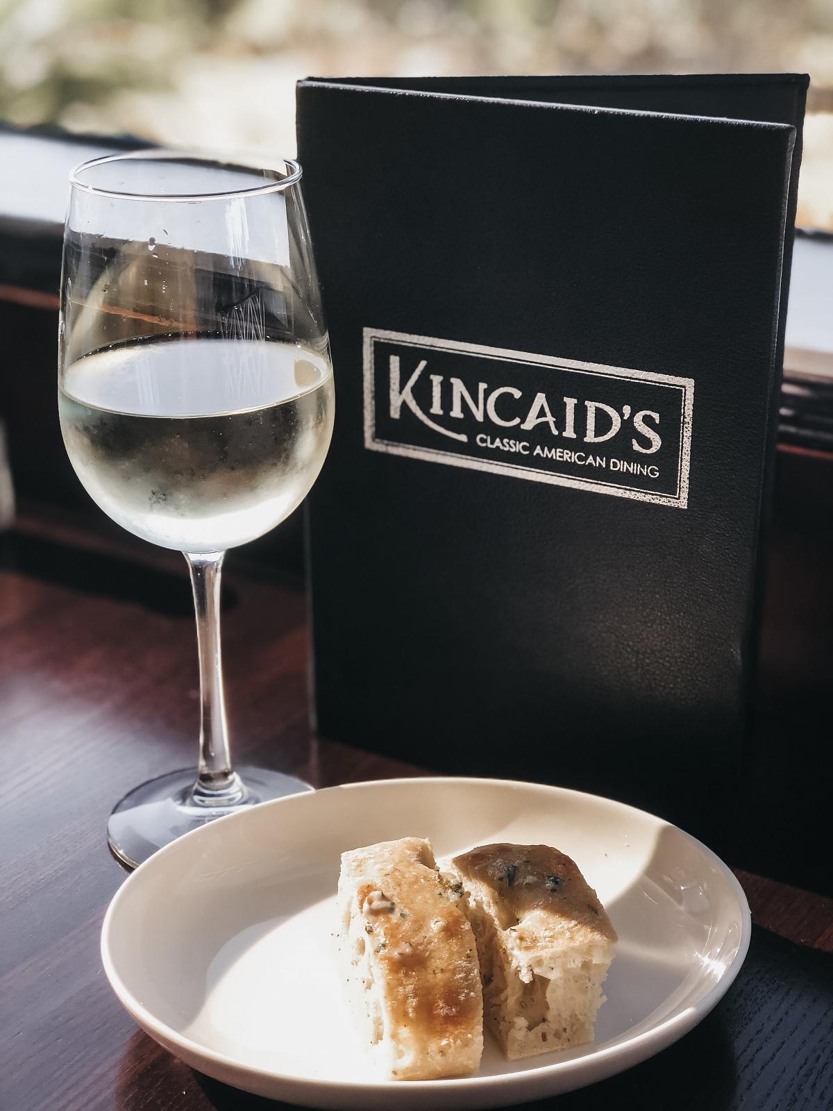 wine, food and a menu at Kincaid's Burlingame