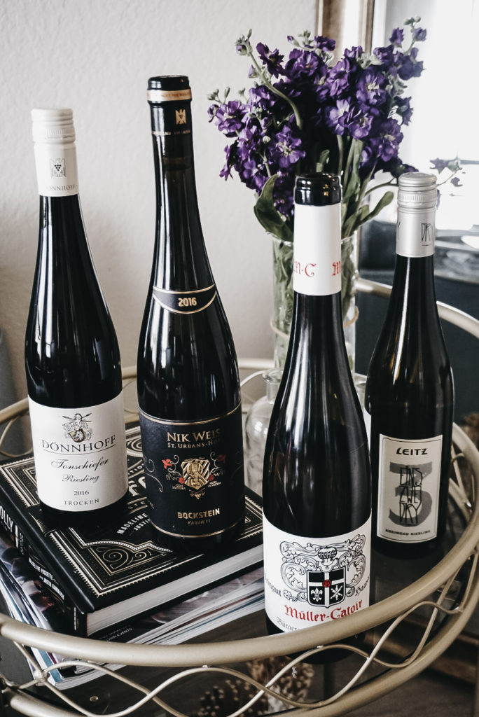 German Riesling wine bottles and labels