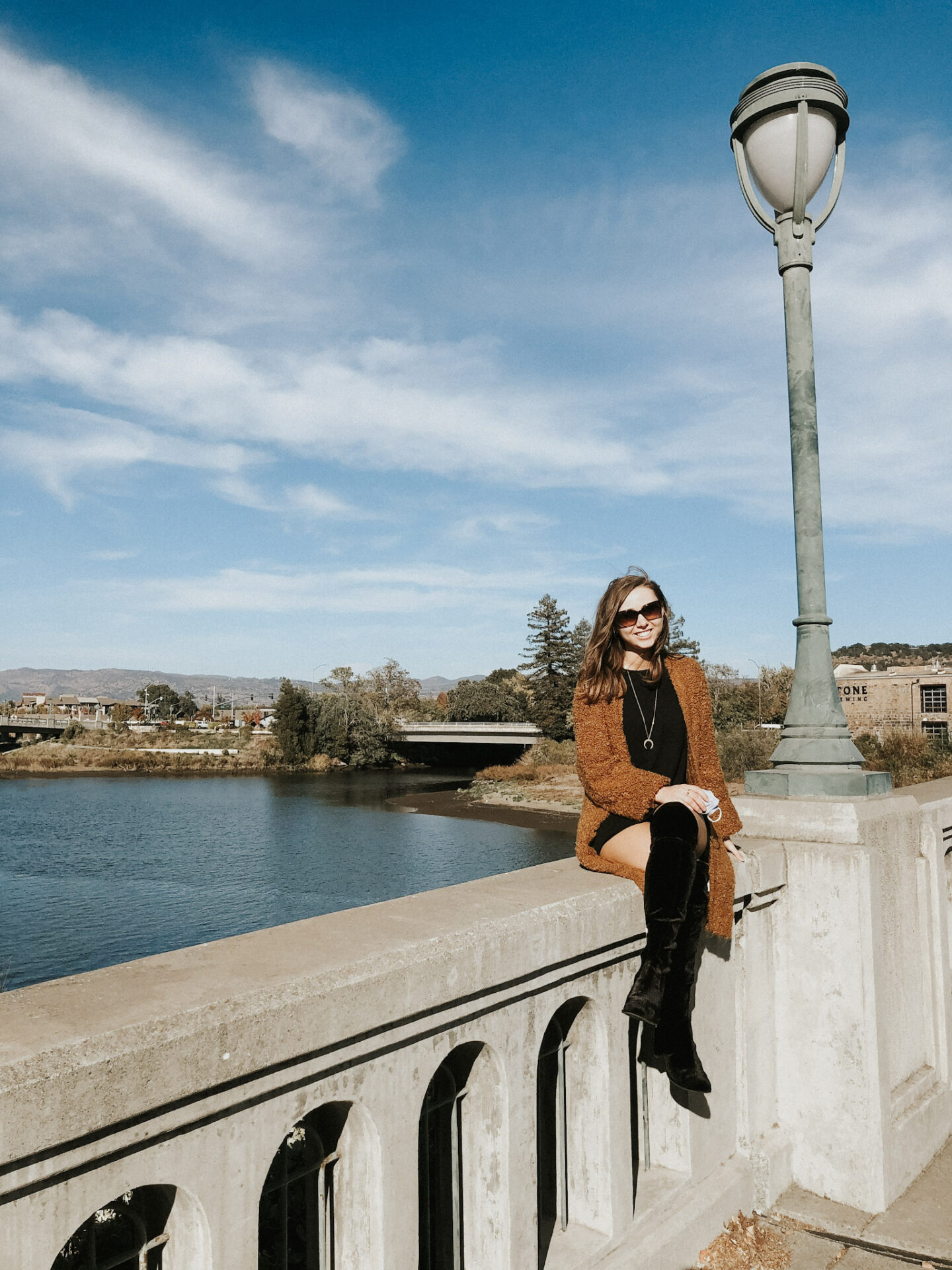 Downtown Napa River with Paige on bridge