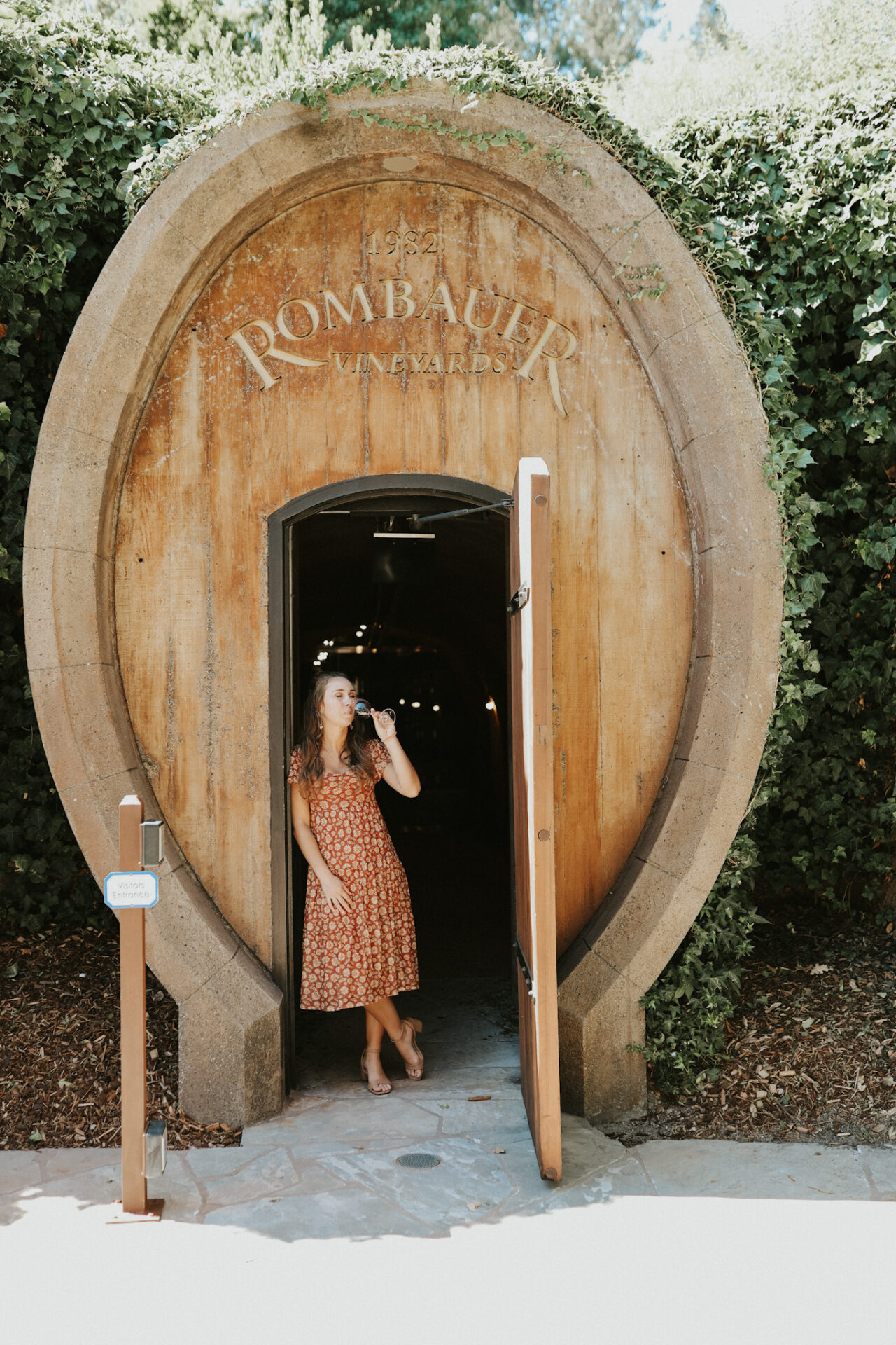 Paige in the wine cave at Rombauer winery in Napa