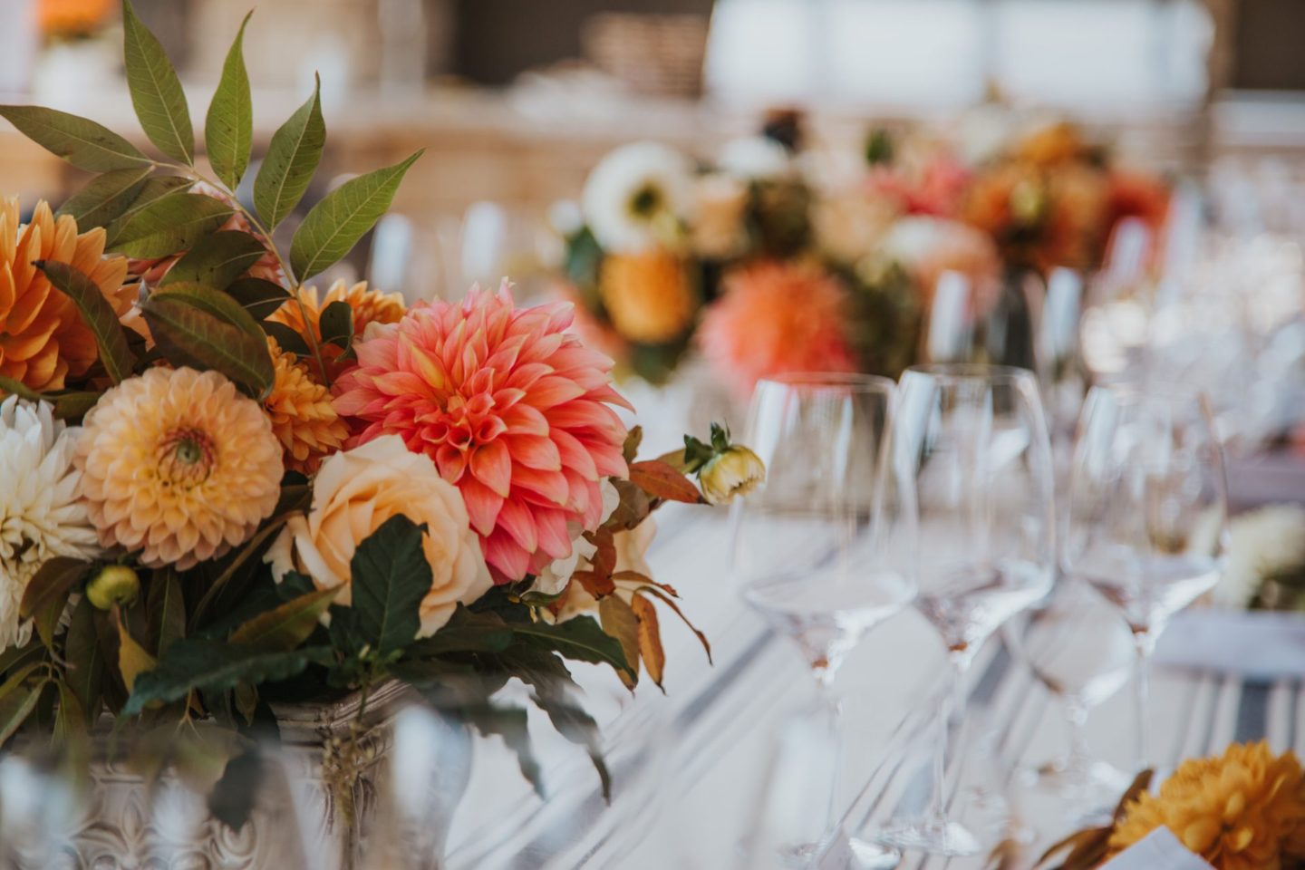 a floral table set up at Black Stallion Winery