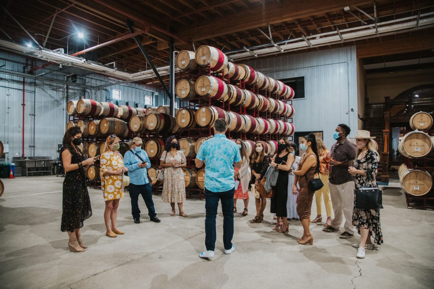 a tour of the wine barrels at Black Stallion Winery