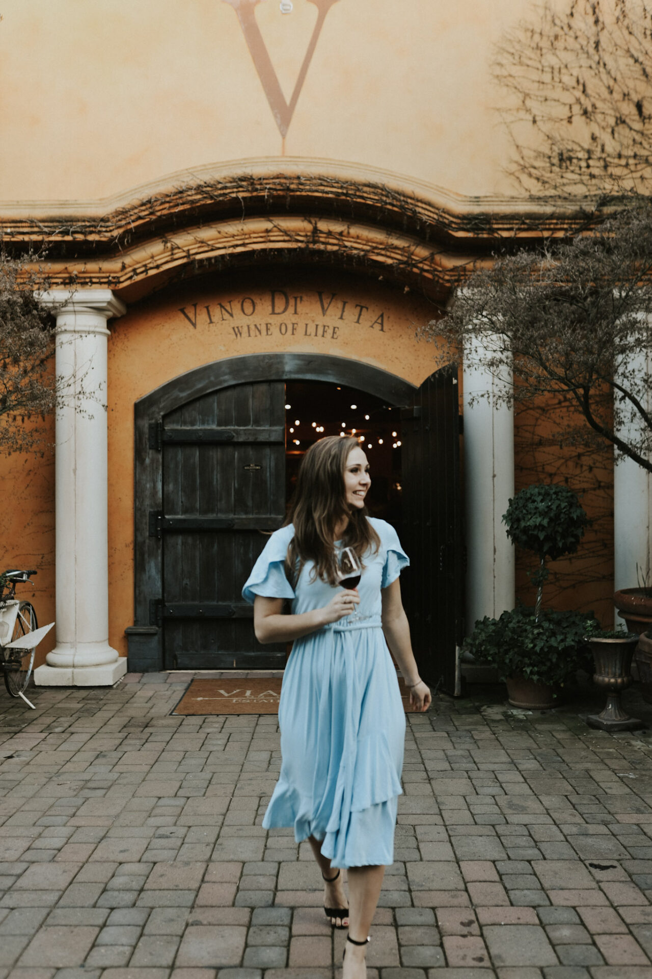 Paige outside Viaggio winery Lodi