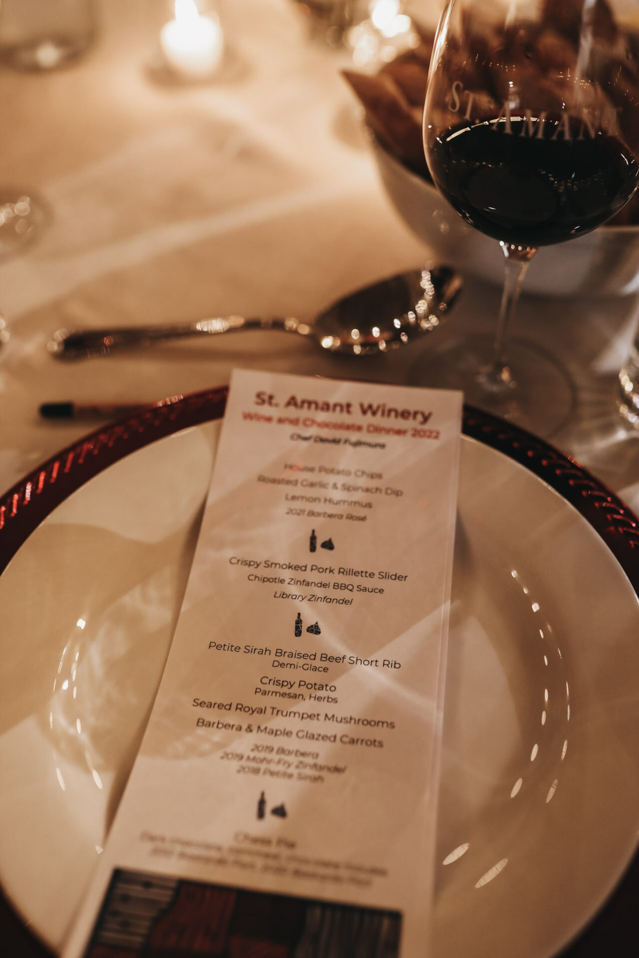 St. Amant winery dinner menu