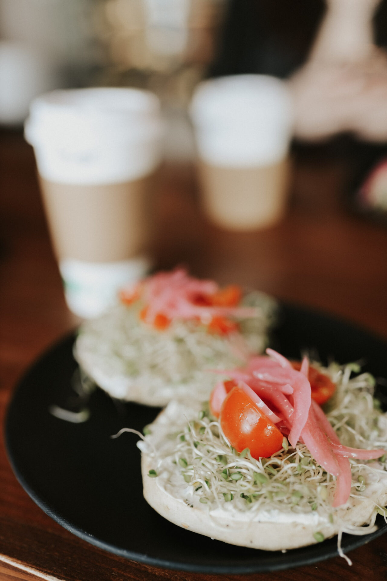 Bagel with sprouts at Towne Corner Cafe in Lodi