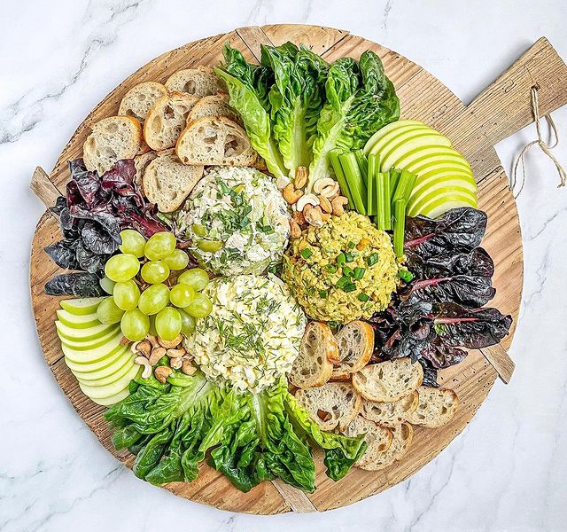 a savory green chicken salad St Patricks day charcuterie board