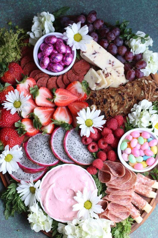 A colorful Easter charcuterie board