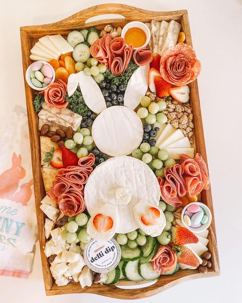 A bunny centerpiece on an Easter charcuterie board