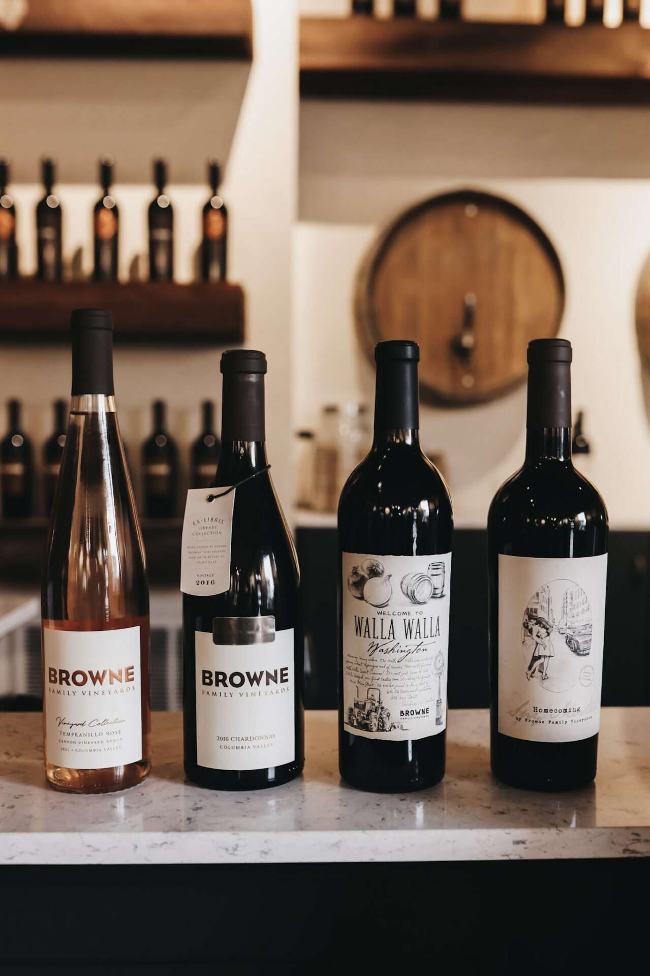 Browne Family Vineyards wine tasting lineup - bottles of what we tasted
