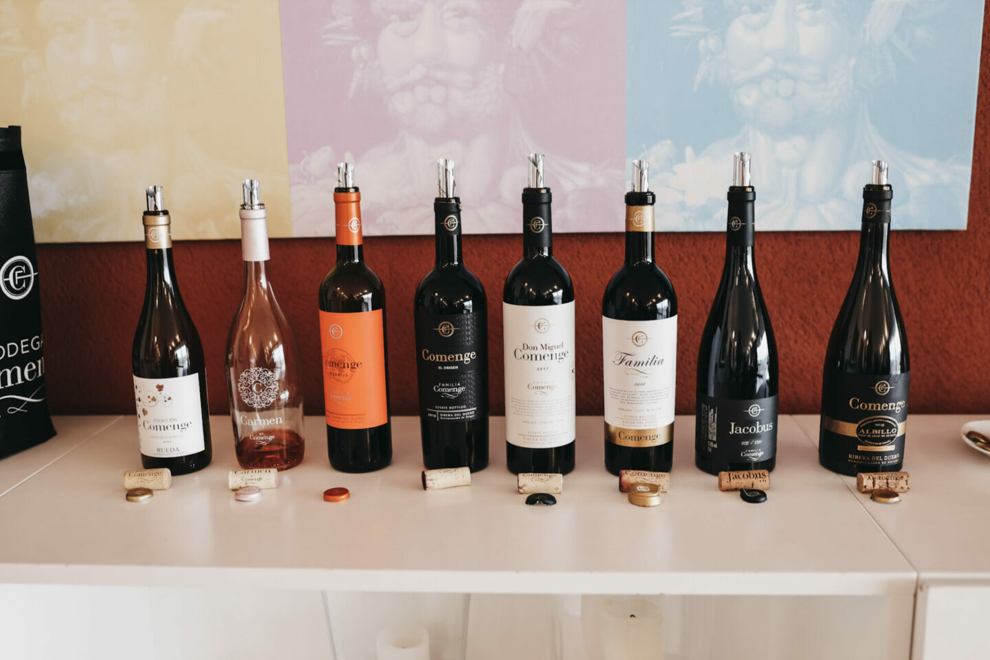 Wine tassting lineup at Bodegas Comenge