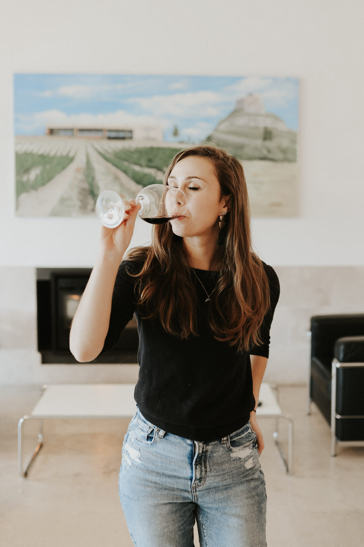 Paige tasting at Bodegas Comenge in Ribera del Duero, Spain