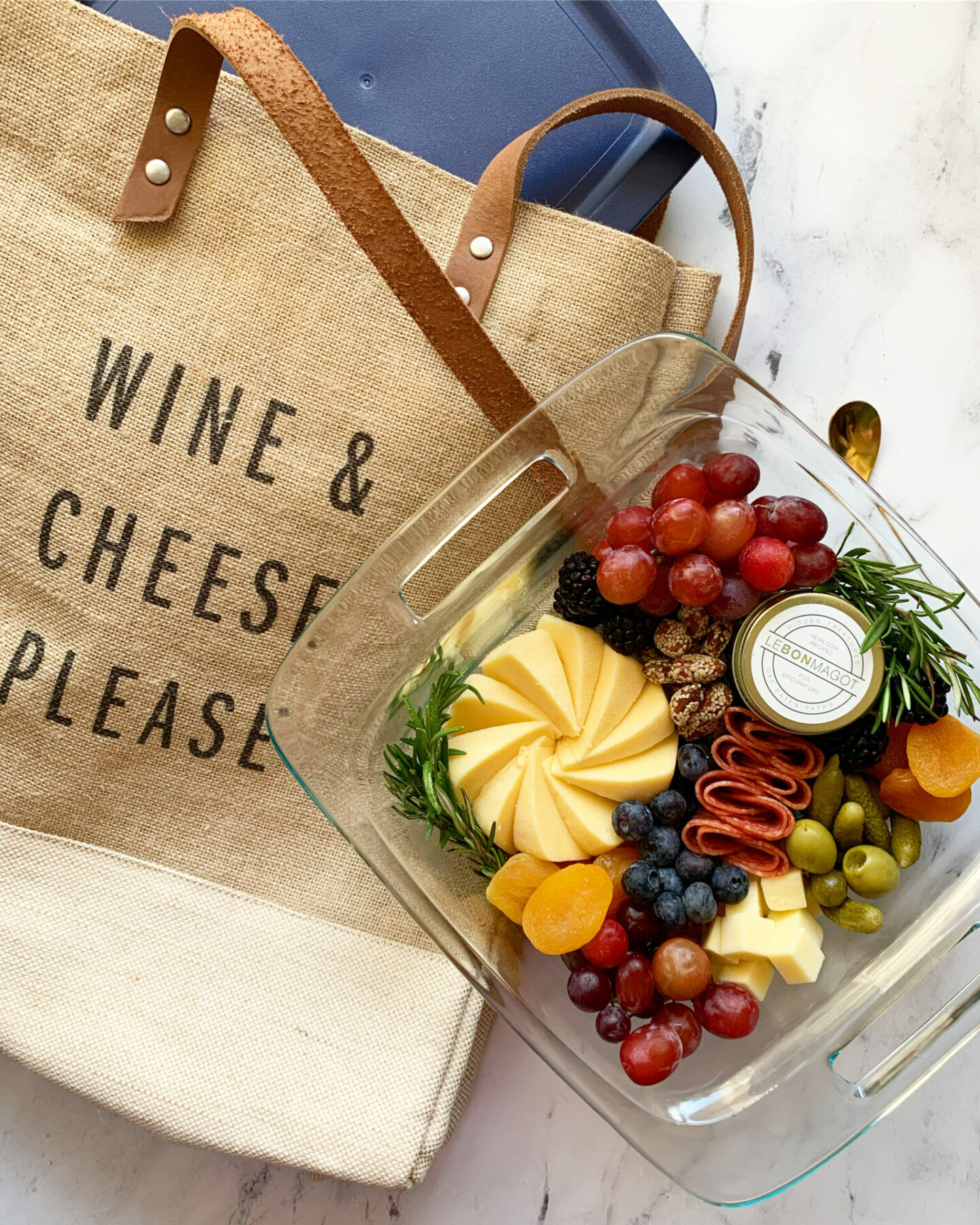 Charcuterie box with a wine & cheese bag