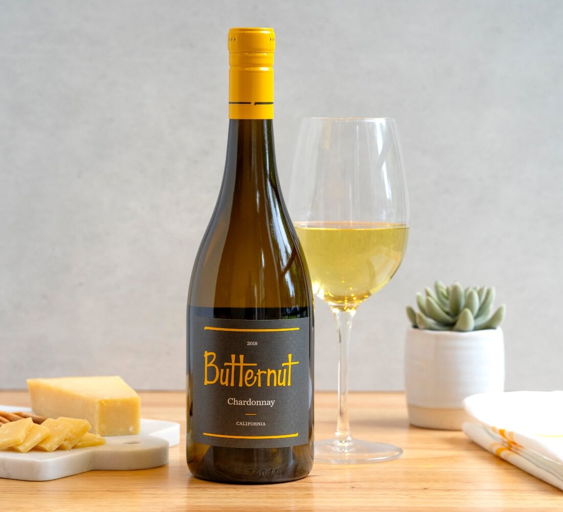 Butternut Wines Chardonnay bottle with a wine glass
