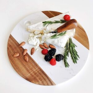 Round Marble Cheeseboard with Wood Accent