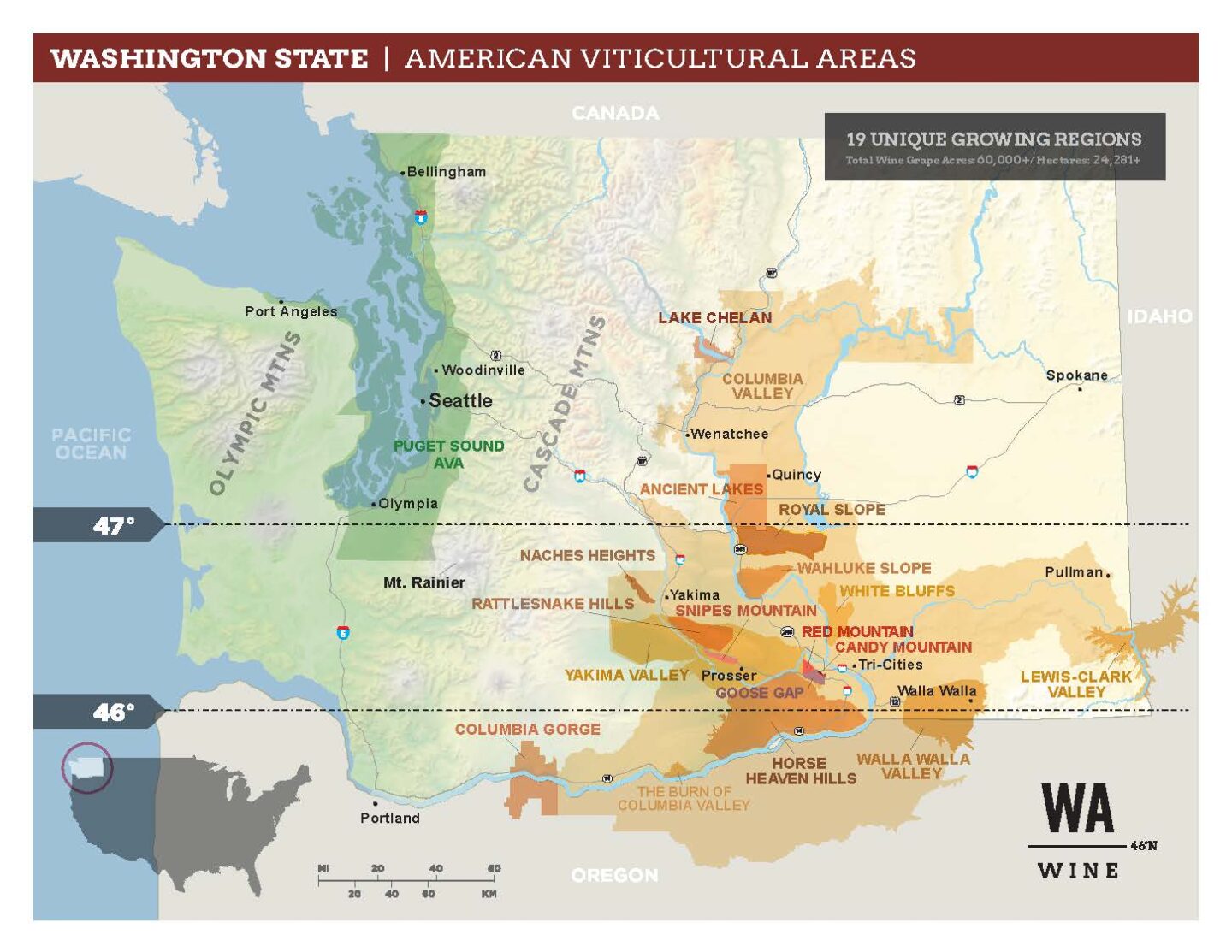 Washington Wine AVA Map, including Walla Walla