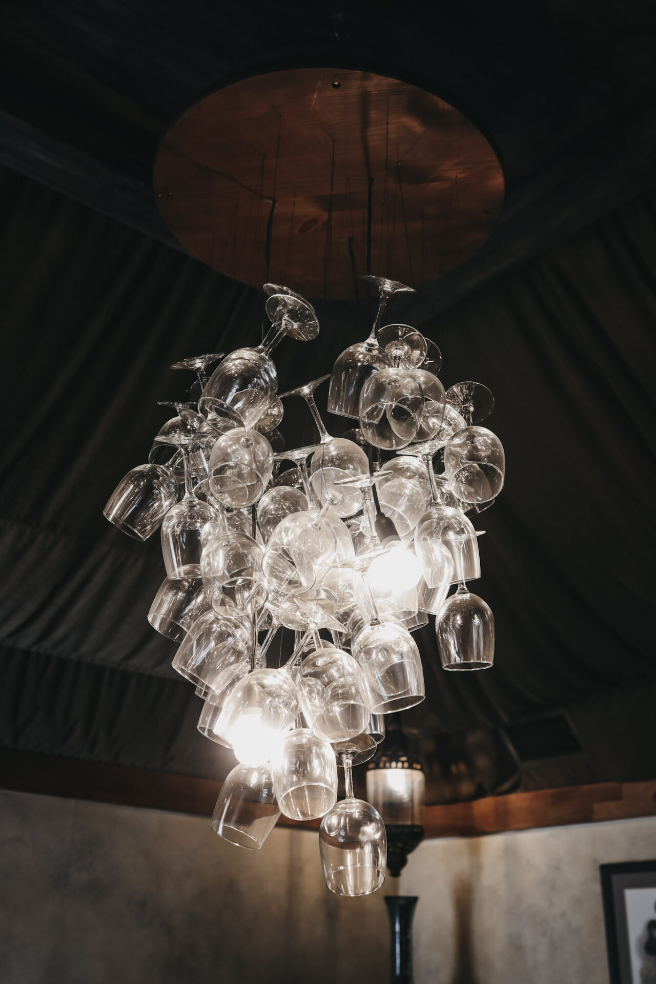 Crocker and Starr tasting room wine glass chandelier