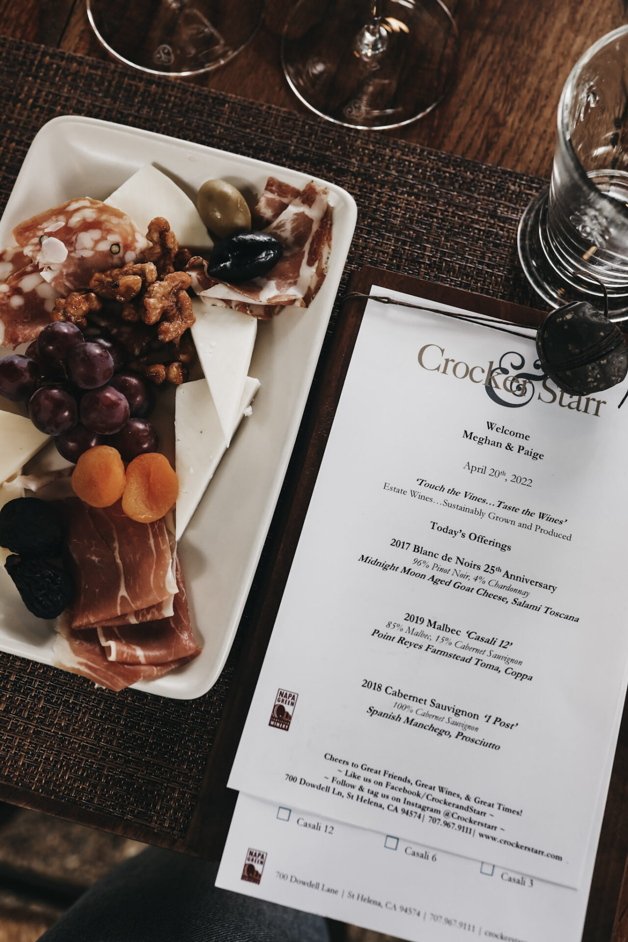 Crocker and Starr Winery tasting pairing and menu