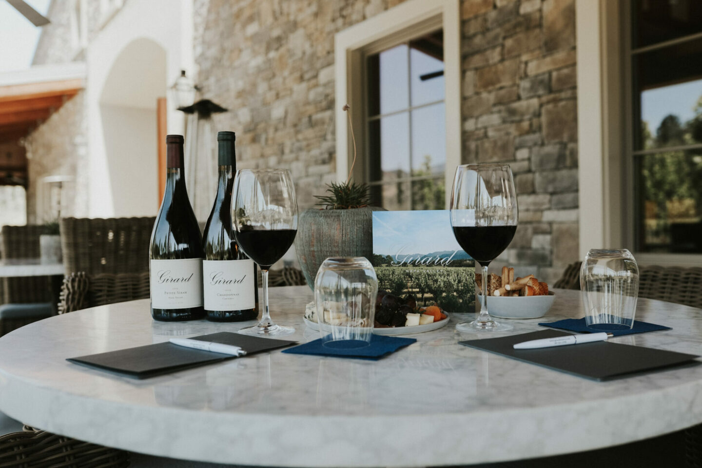 Girard winery tasting setup on the patio