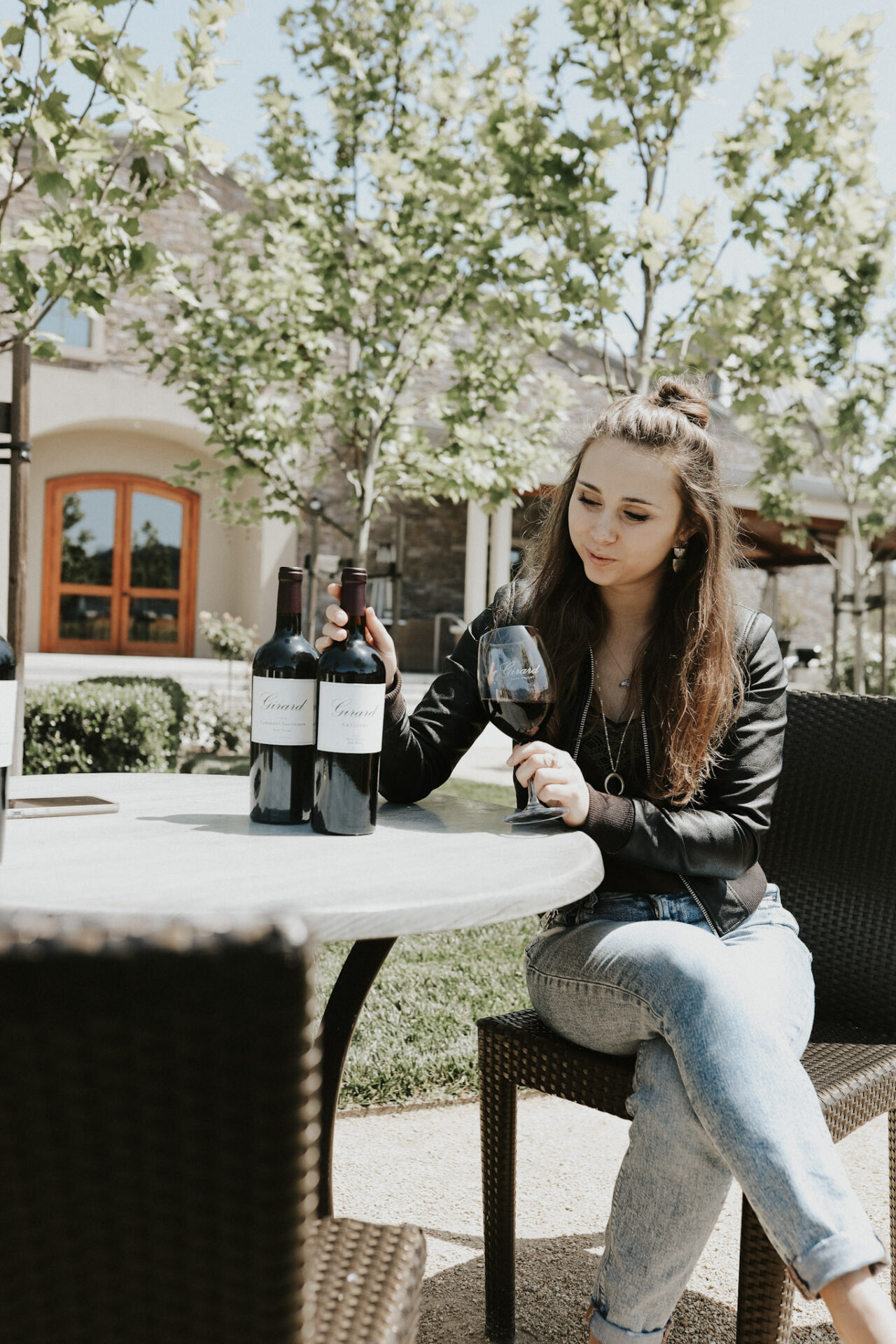 Paige drinking wine at Girard winery