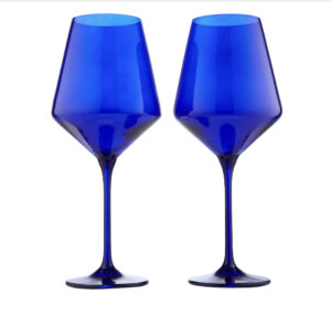 Two blue Estelle colored wine glasses