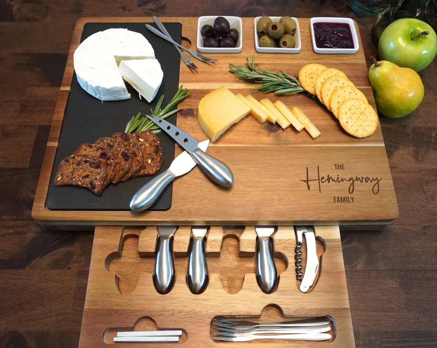 Charcuterie board with utensils included from Etsy