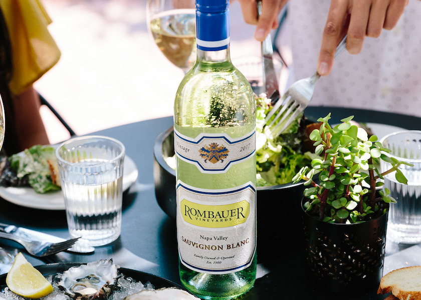 Rombauer Sauvignon Blanc on a table with food pairing