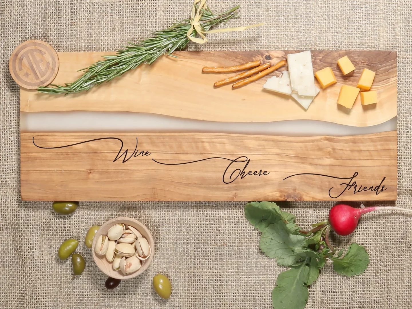 Personalized wood and resin charcuterie board from Etsy