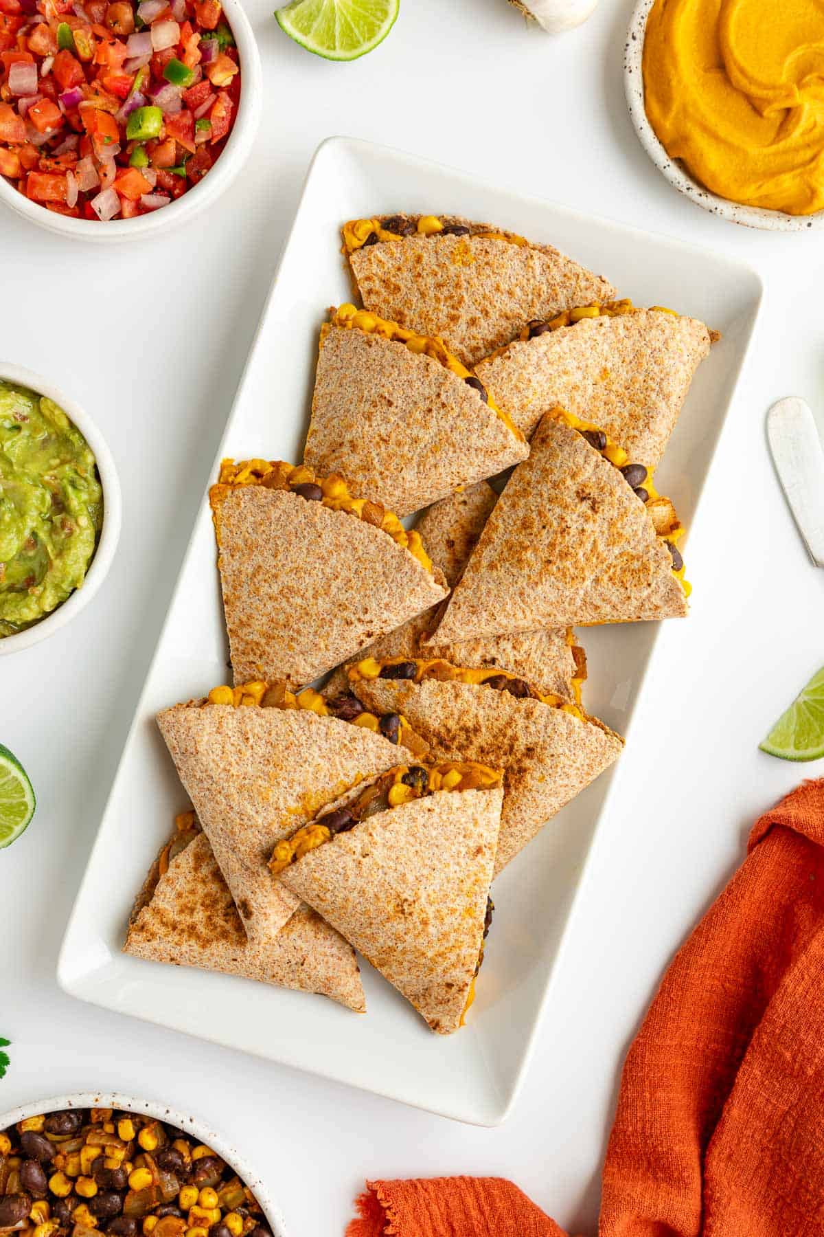 Vegan sweet potato black bean quesadillas