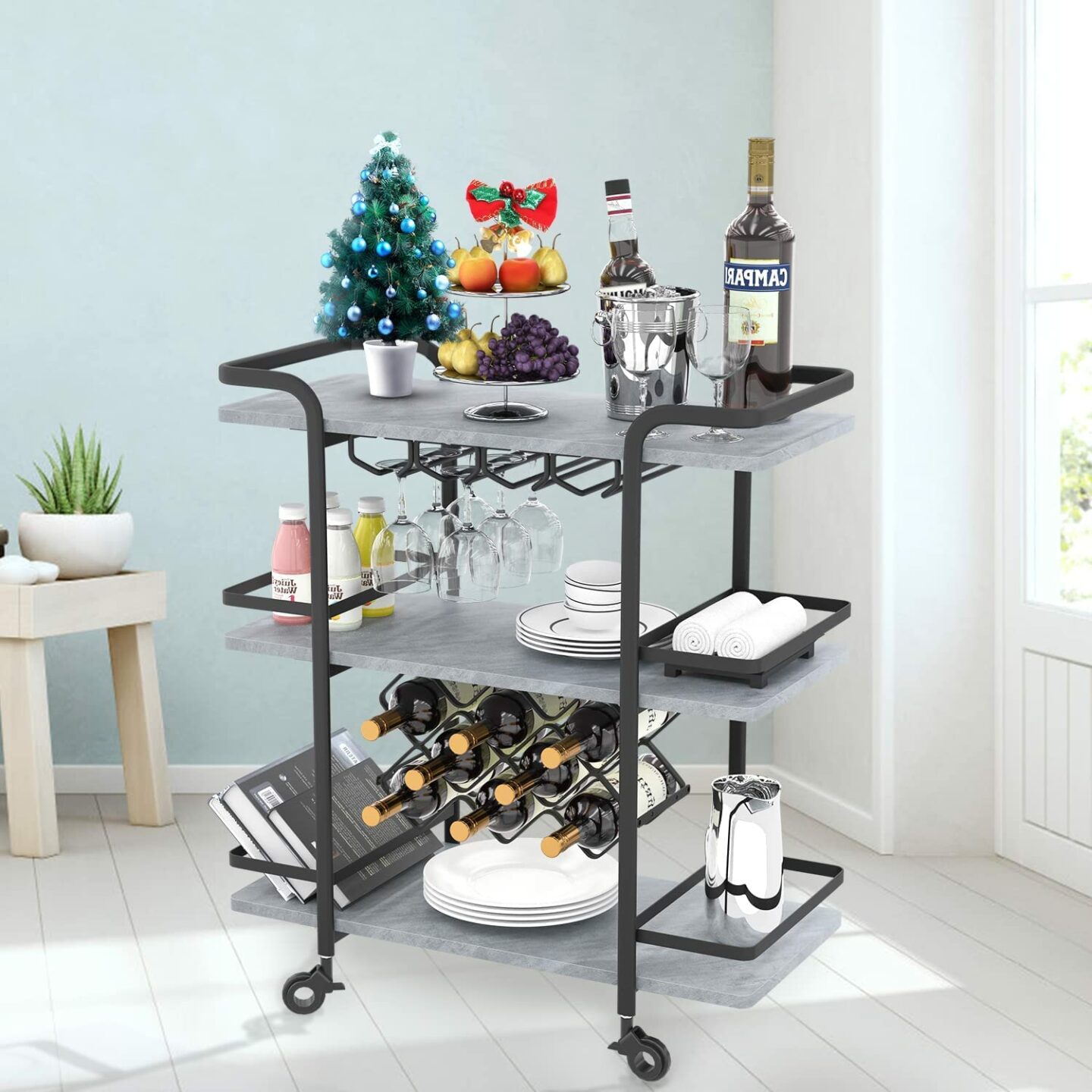 black and gray bar cart