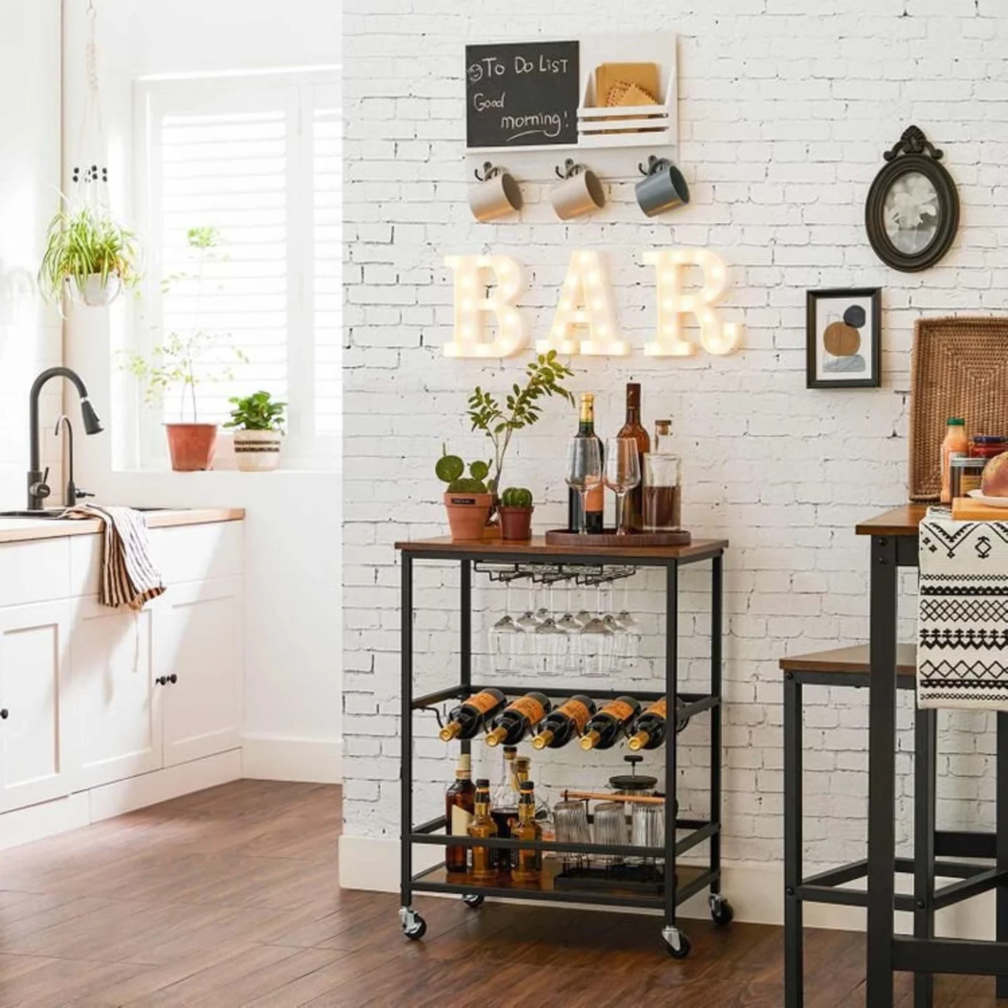 Etsy bar cart in kitchen