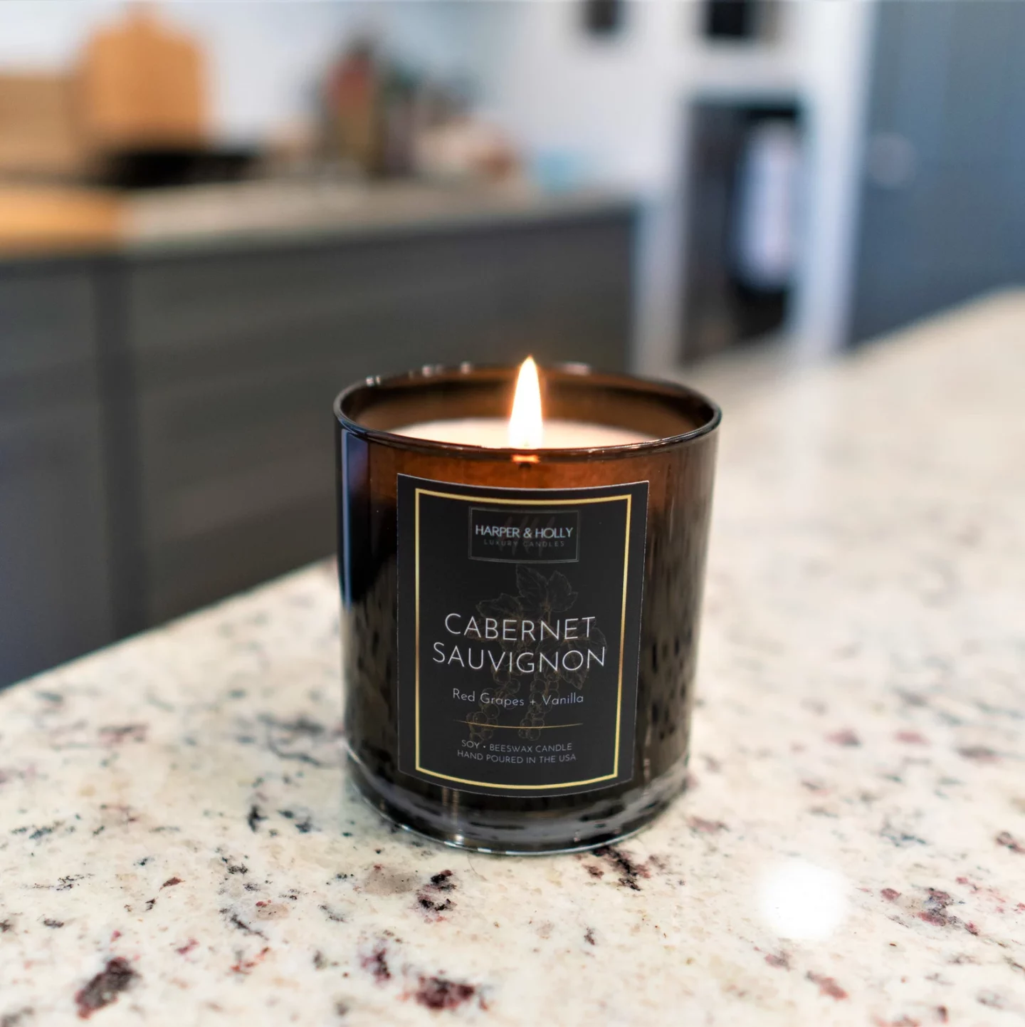 Wine Candle sitting on Kitchen Counter