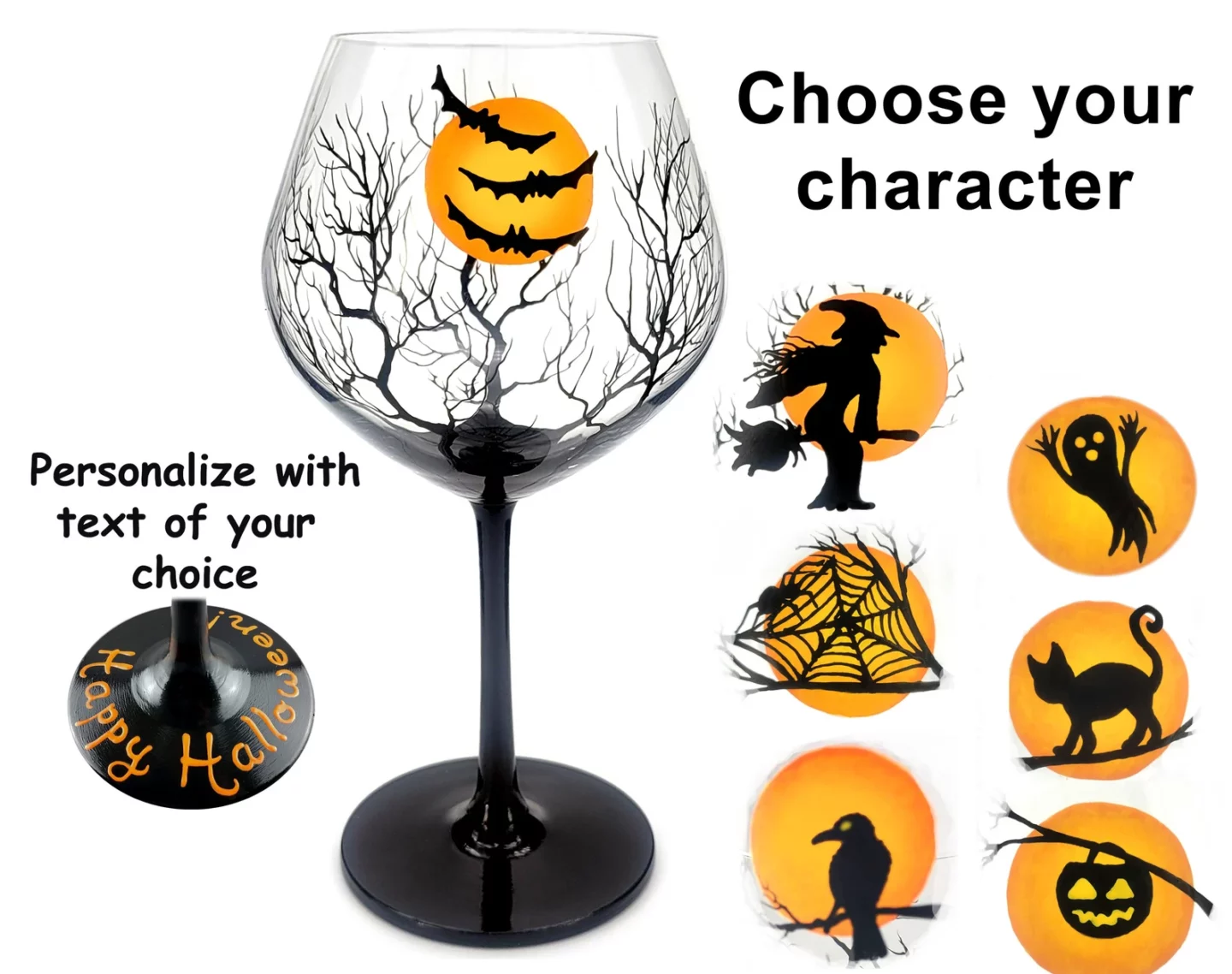 Customizable Halloween Wine Glasses