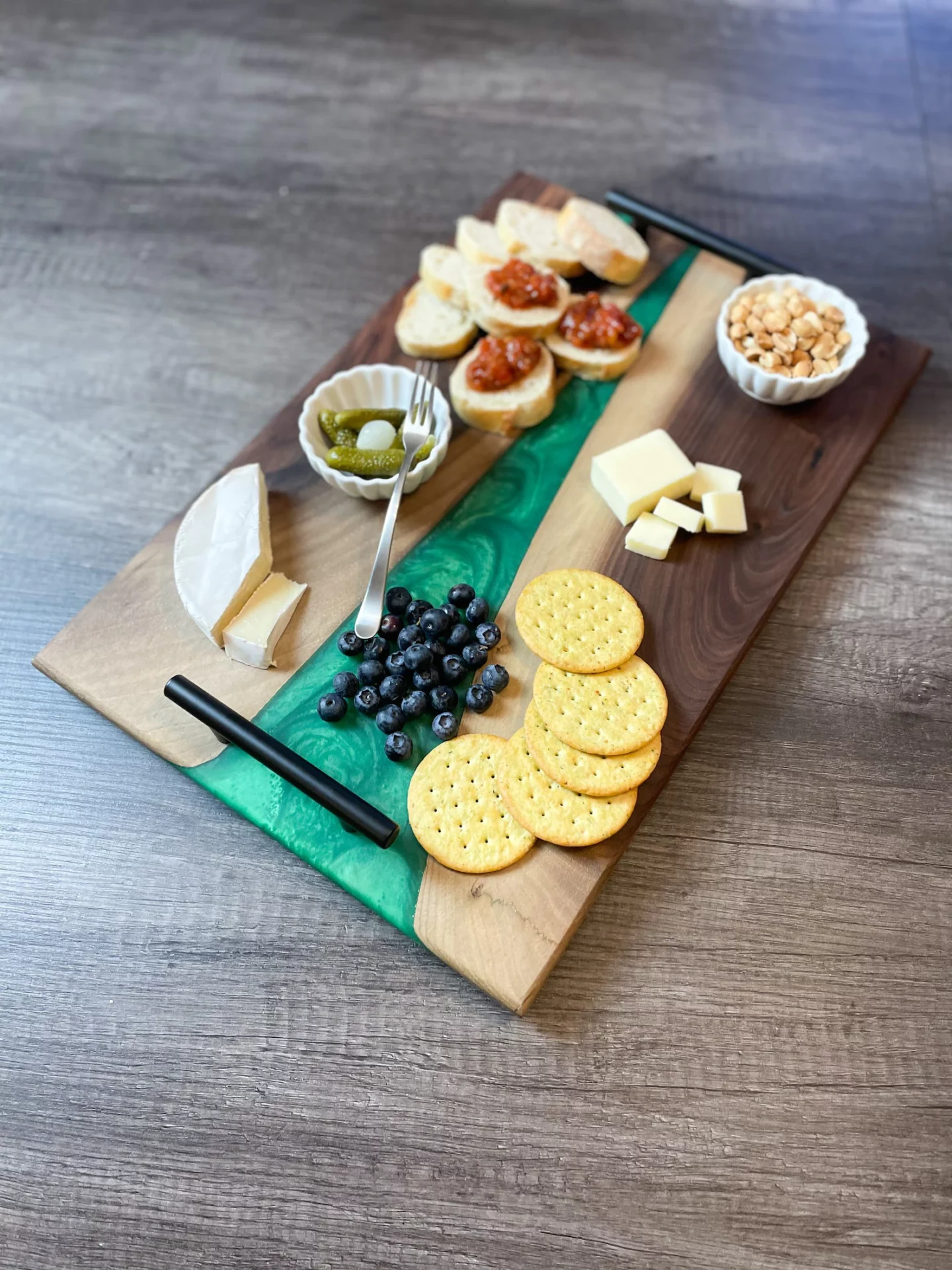 River Epoxy Charcuterie Board via MountainRiverWoodCo on Etsy