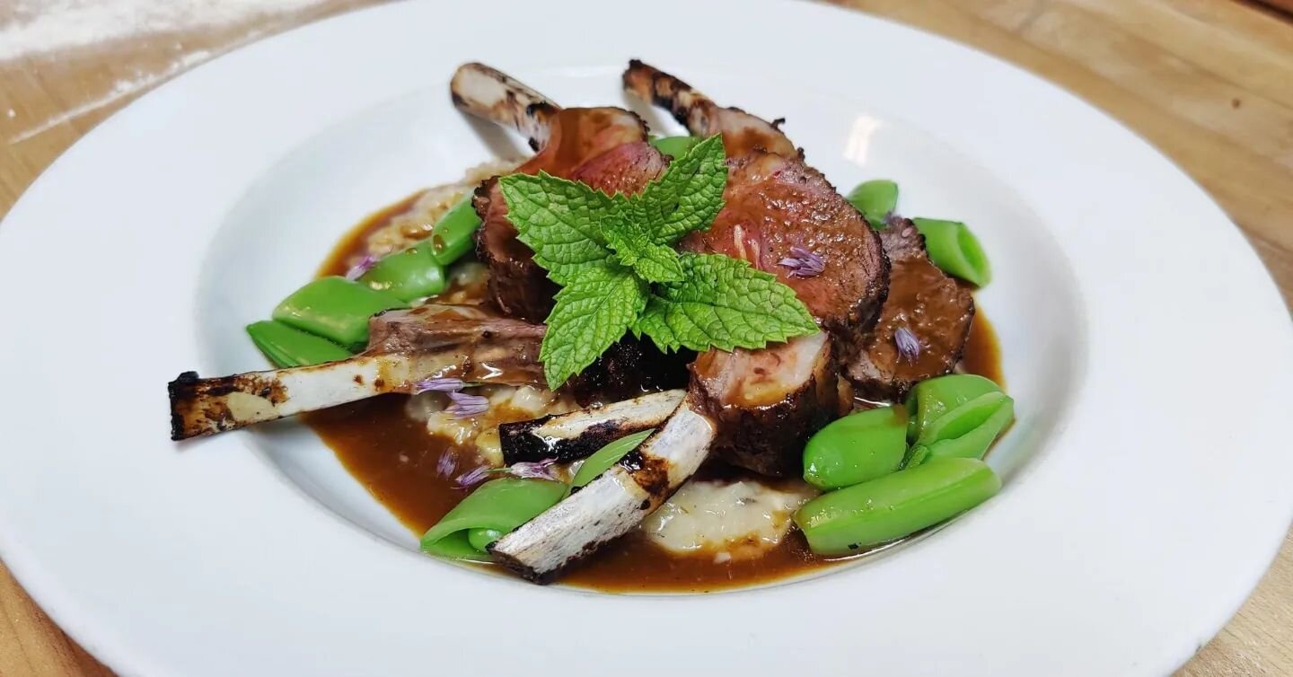 Marinated lamb chops plated in restaurant in Jacksonville, OR