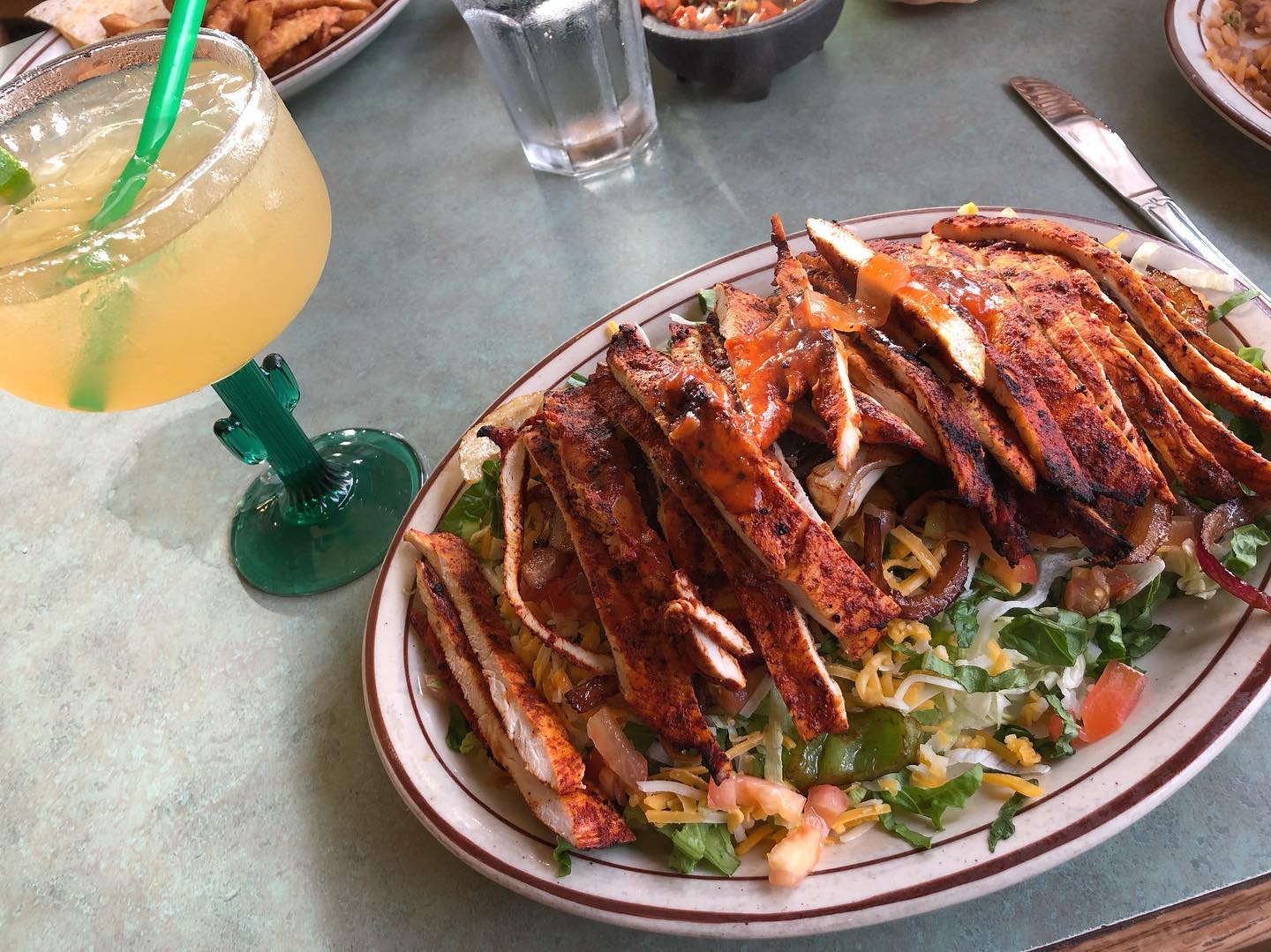 Plated steak and chicken at Las Palmas Mexican Restaurant in Jacksonville Oregon