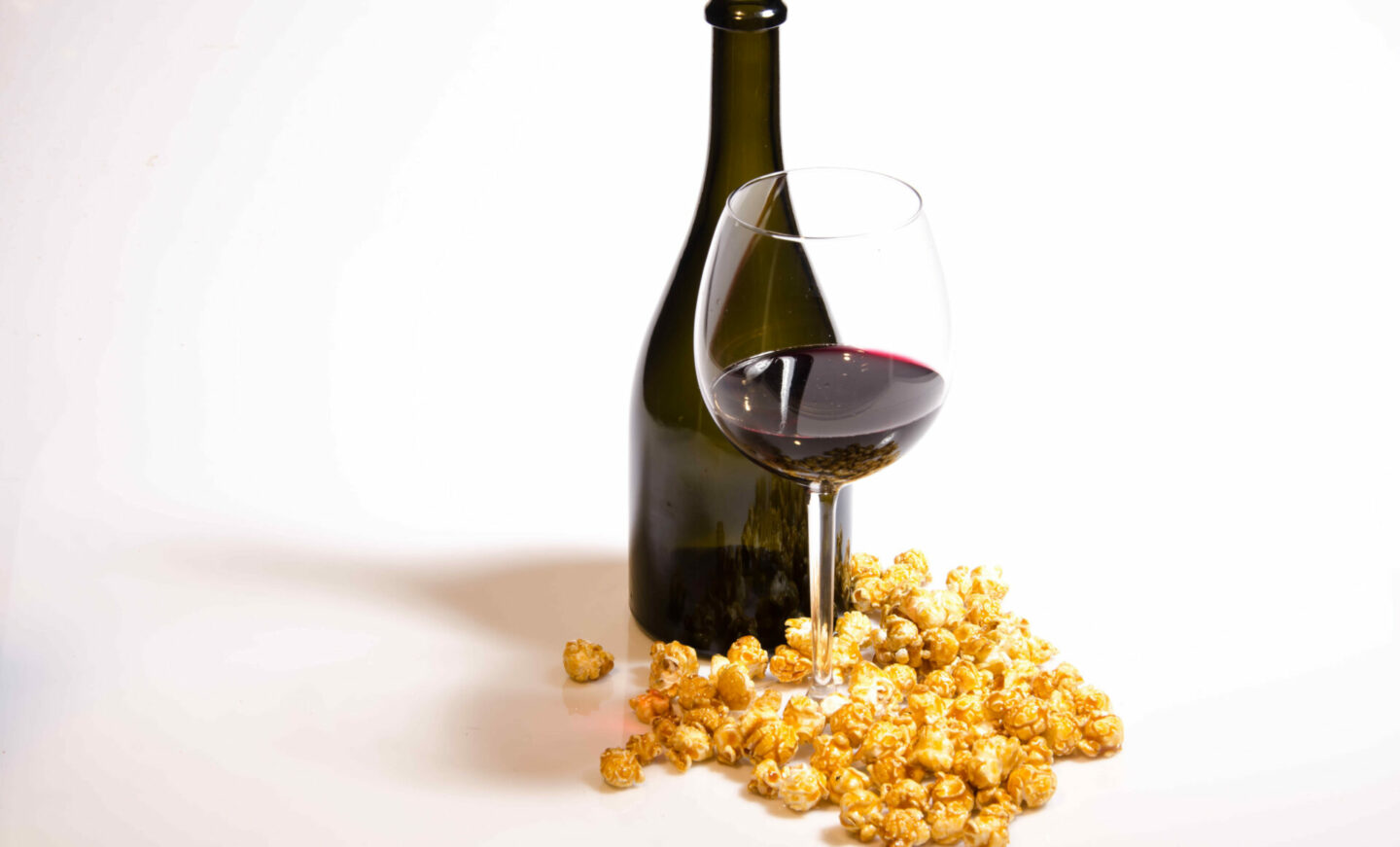 Popcorn and bottle of wine