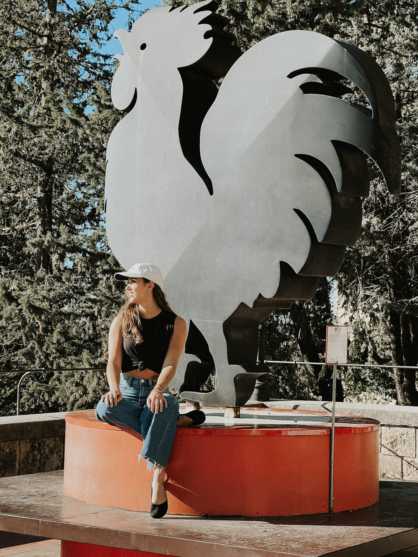 Paige in front of Chianti Classico rooster