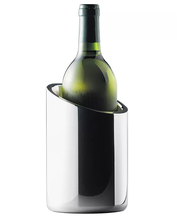 Metallic Wine Chiller holding a green bottle of wine