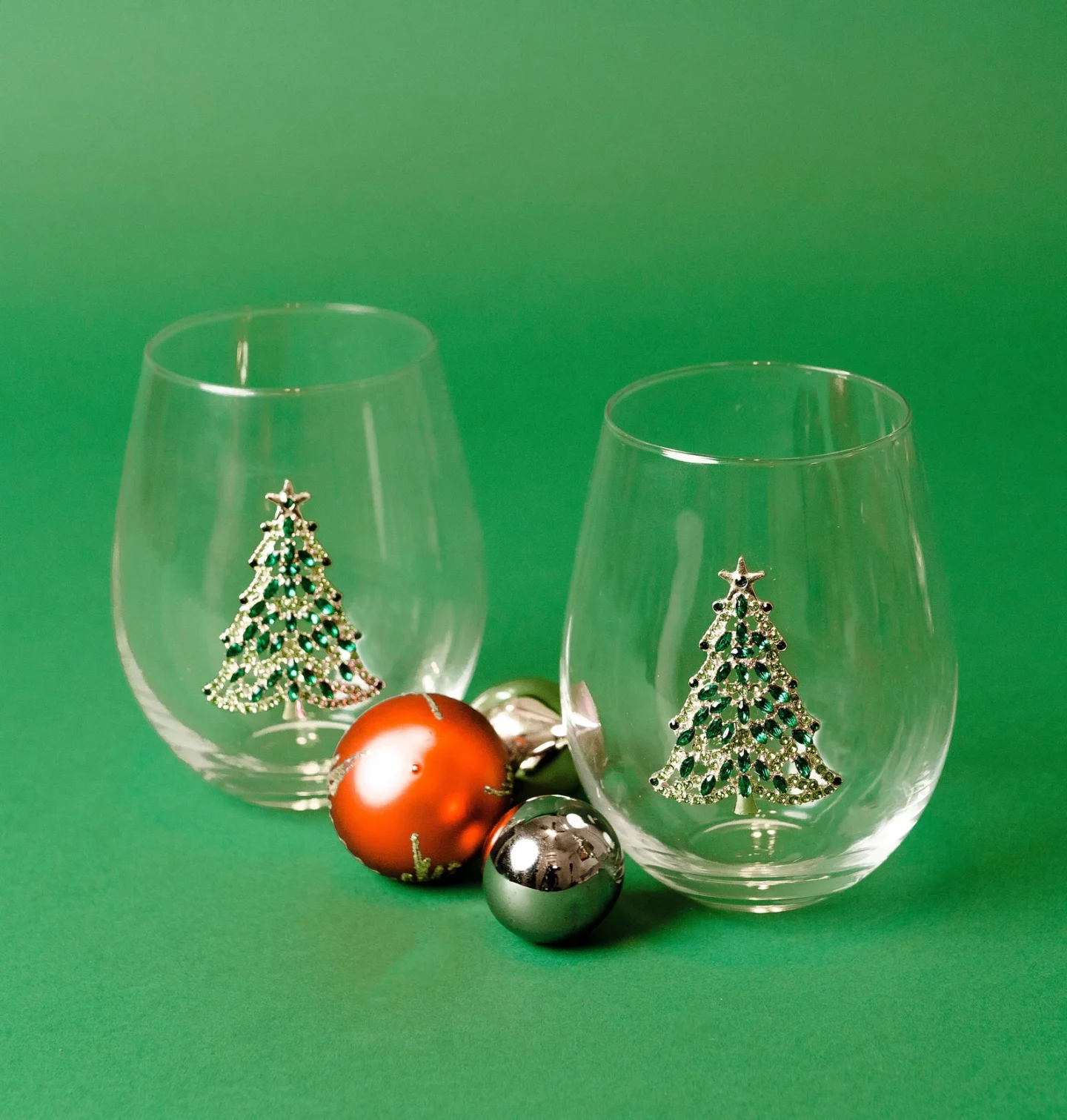 Neiman Marcus Christmas Tree Wine Glasses in Gift Box, Set of 4