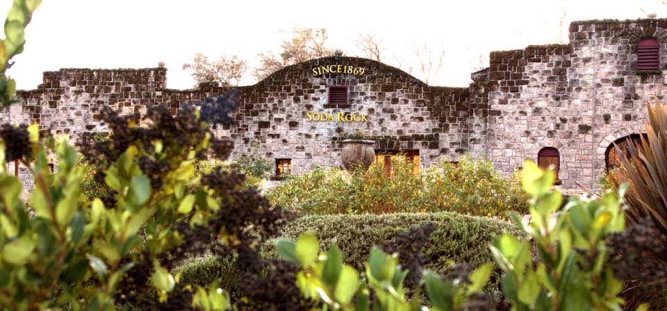 Exterior stone wall at Soda Rock Winery in Alexander Valley, CA