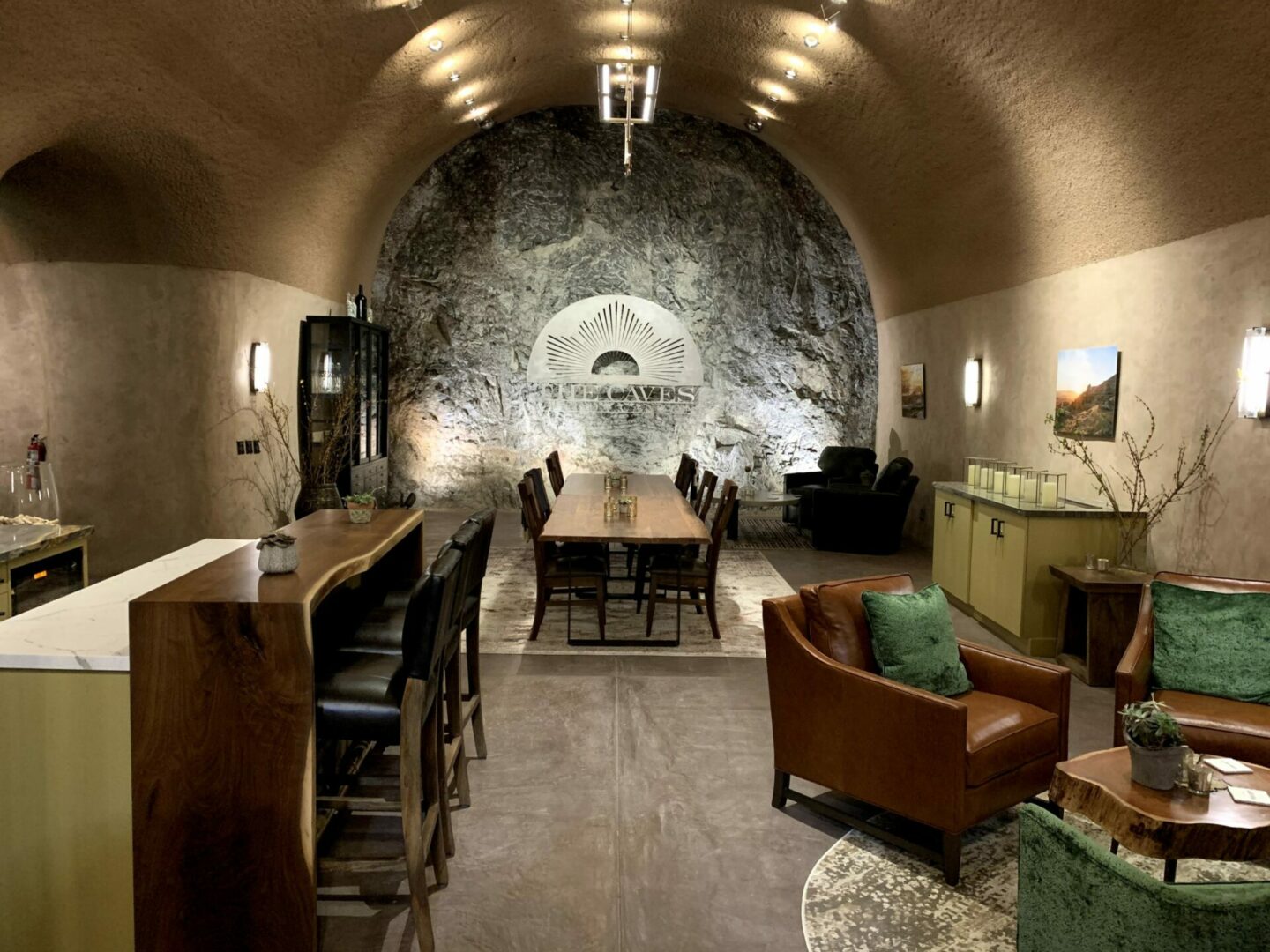 Wine tasting room built into the side of a mountain