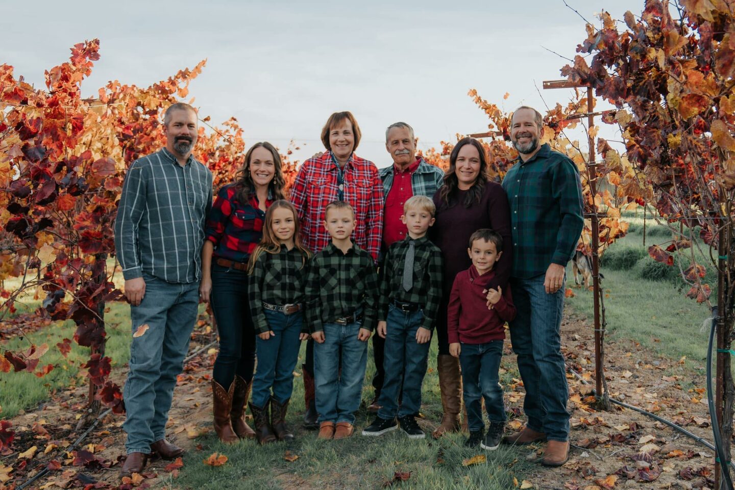 The Bacigalupi Family posing for a photo at their vineyard in Russian River Valley