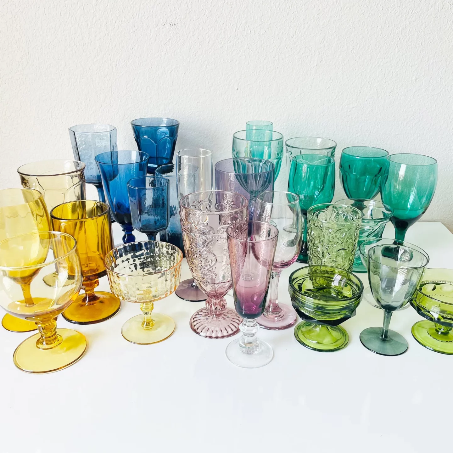 Assortment of vintage color glassware sets