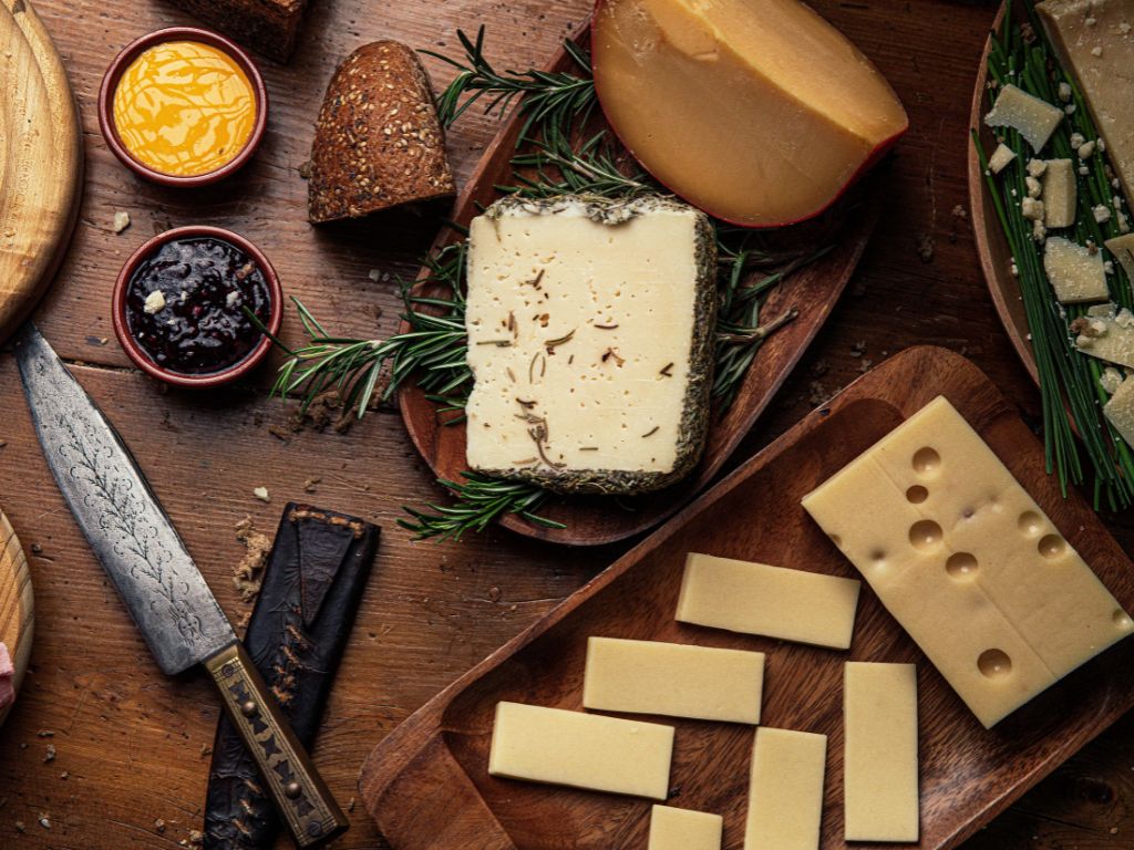 Smoked cheeses on a platter