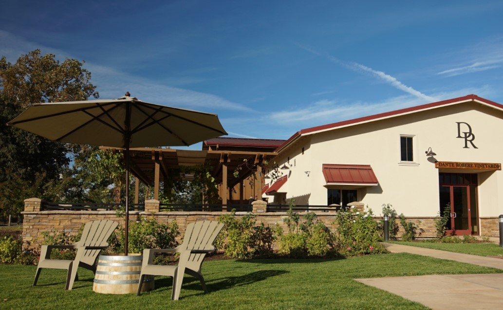 Exterior shot of McGrail Vineyards & Winery and outdoor seating area