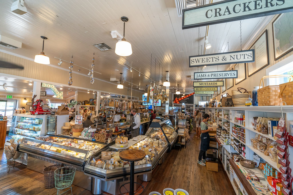 Grocery store isles inside Oakville Grocery in Yountville, CA