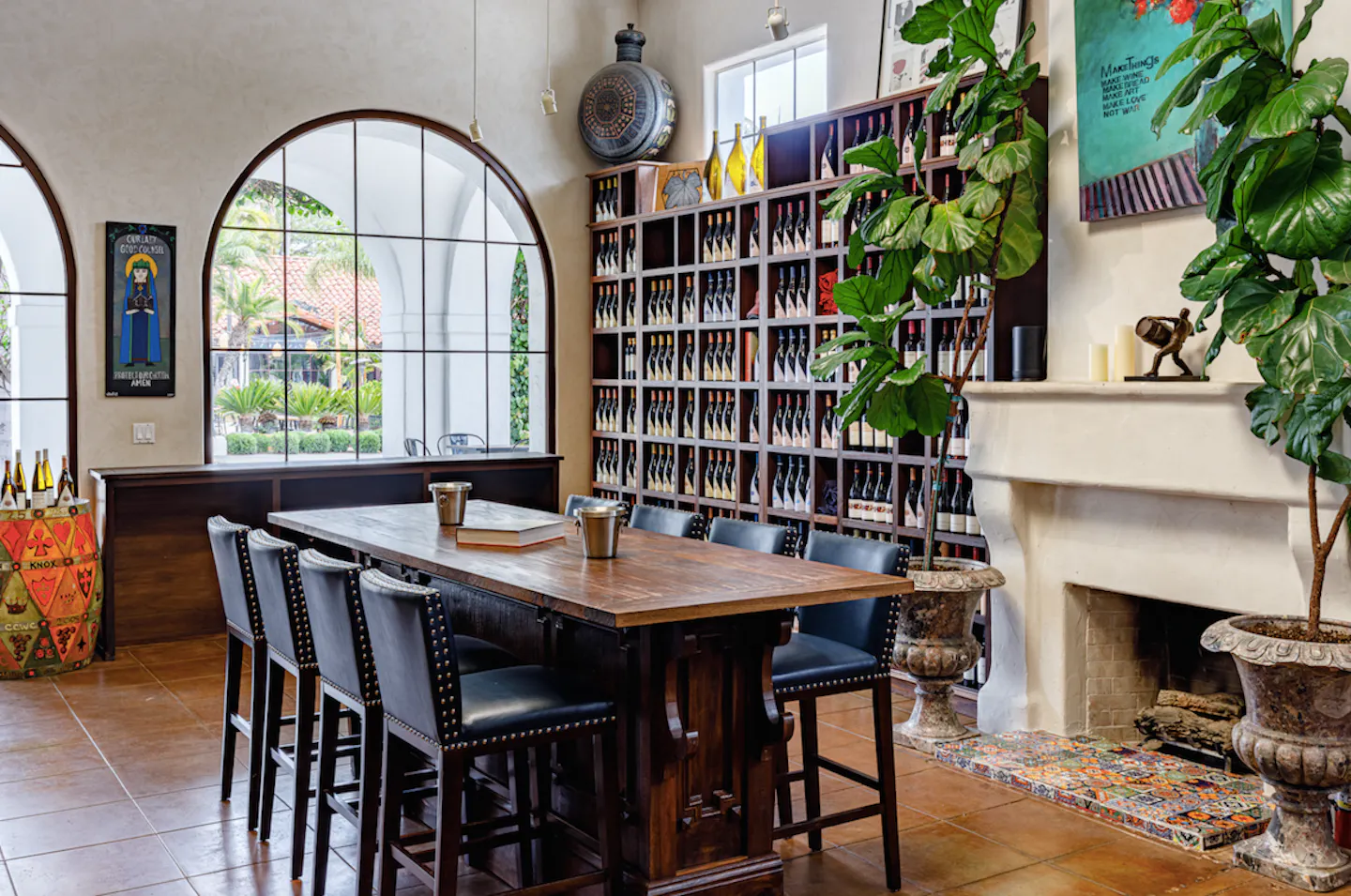 Wine tasting room and library in Santa Barbara