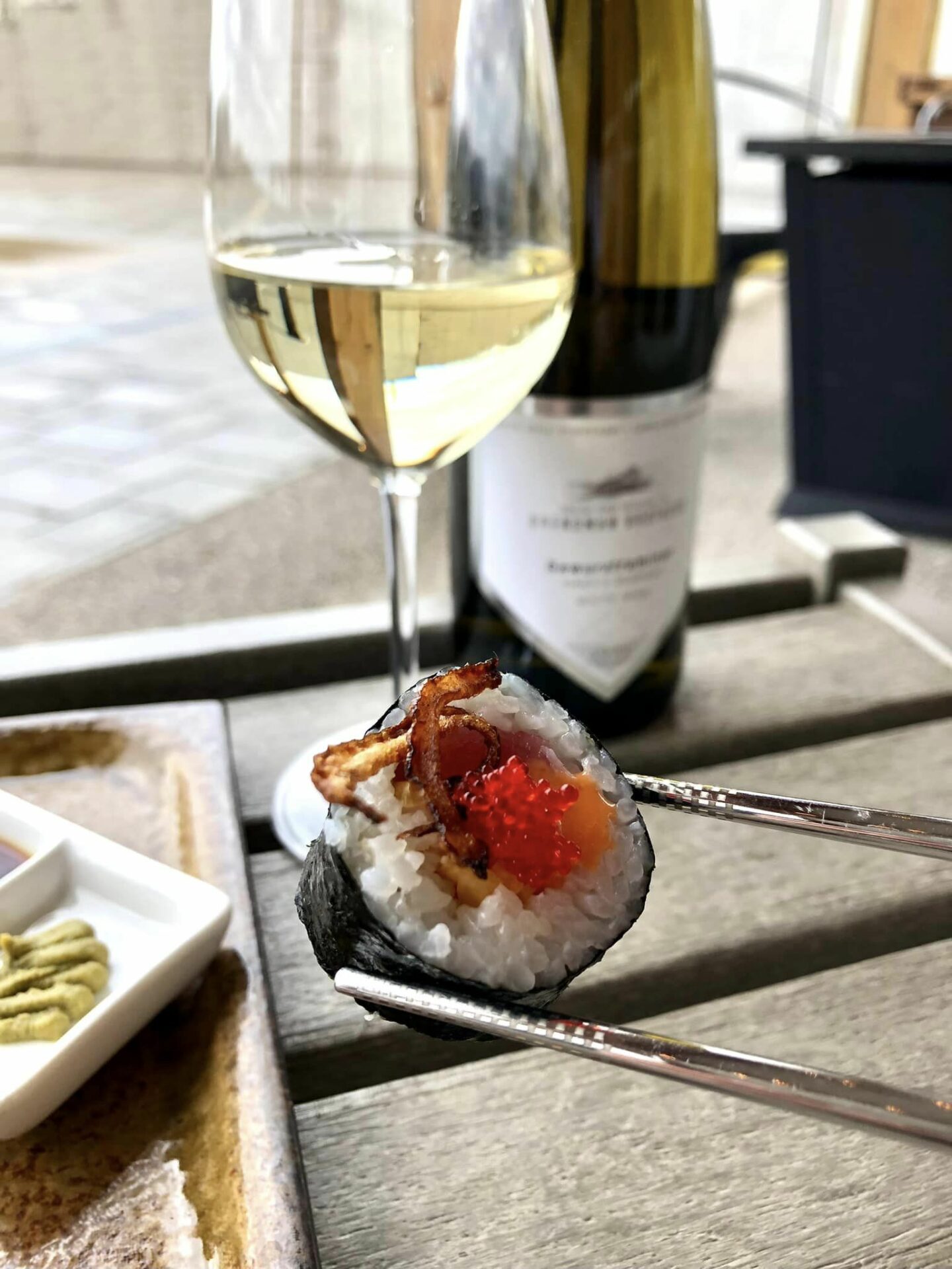Sushi and white wine!