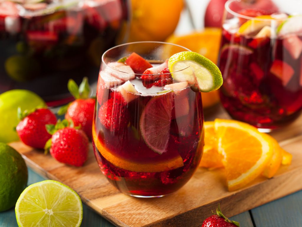 Classic Sangria Recipe - Glass of Sangria with fruit and ice